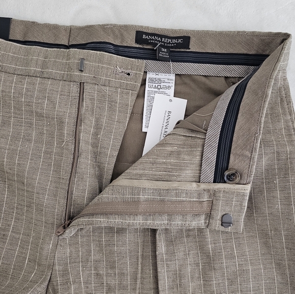 Banana Republic 11" Emerson Shorts Stretch Linen Brown Tan Stripe Pleated 32 - Picture 5 of 10